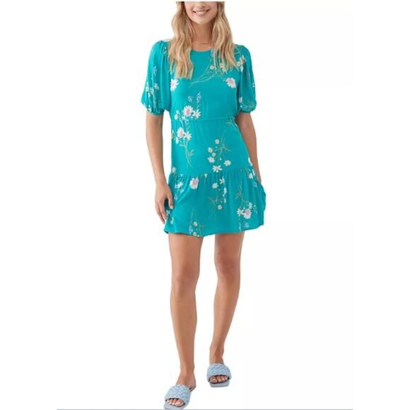 NEW O'Neill Blue Floral Dress Size Medium Open Back Alta Mini Teal NEW - Picture 1 of 12